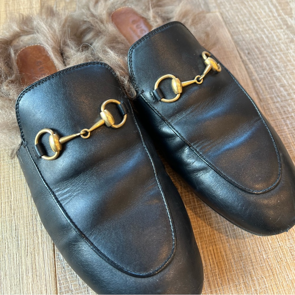 Gucci Princetown Fur-Lined Leather Slipper